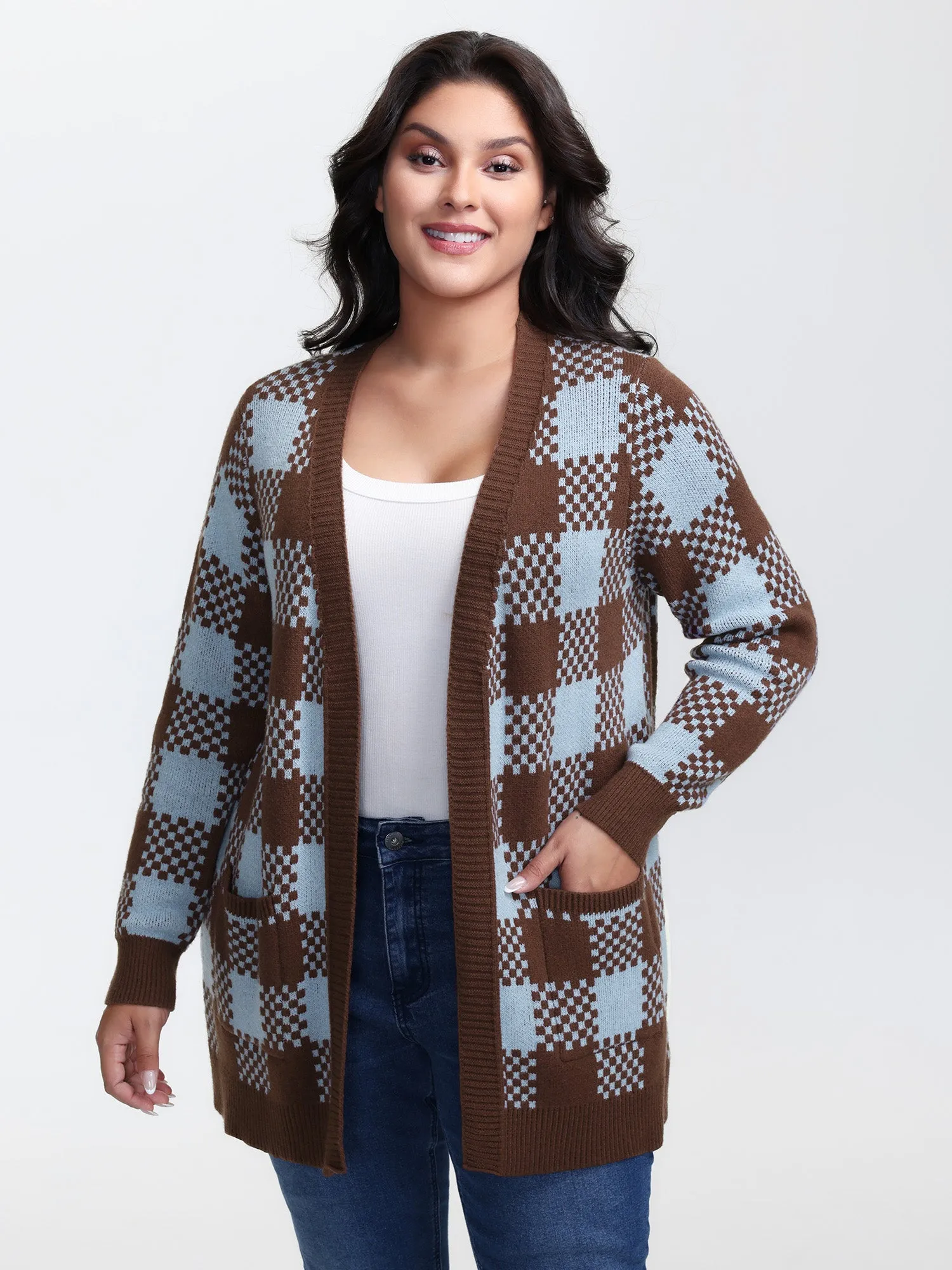 Checkered Pattern Pockets Knit Cardigan sold by Bloomchic product image thumbnail 2