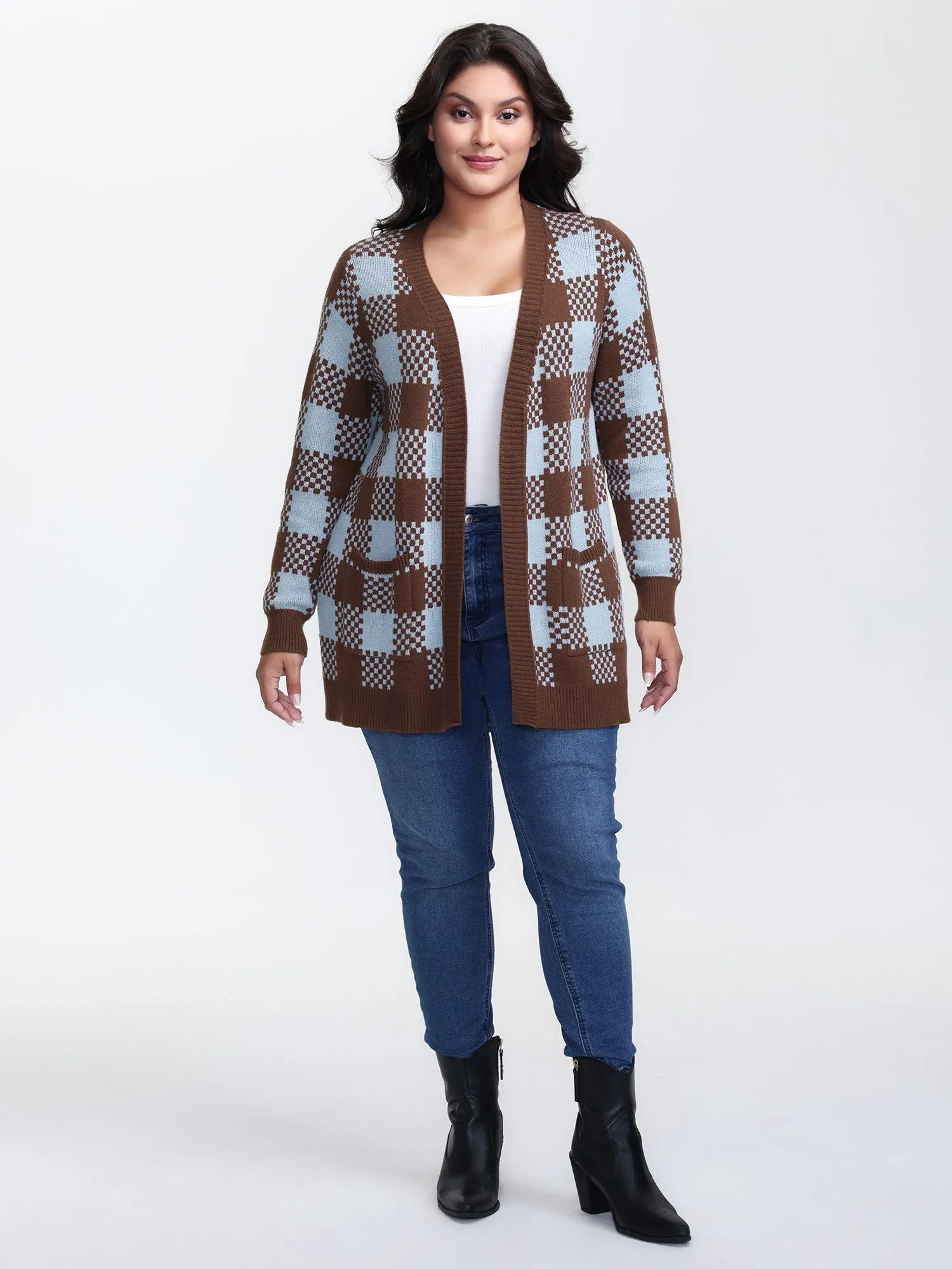 Checkered Pattern Pockets Knit Cardigan sold by Bloomchic product image thumbnail 3