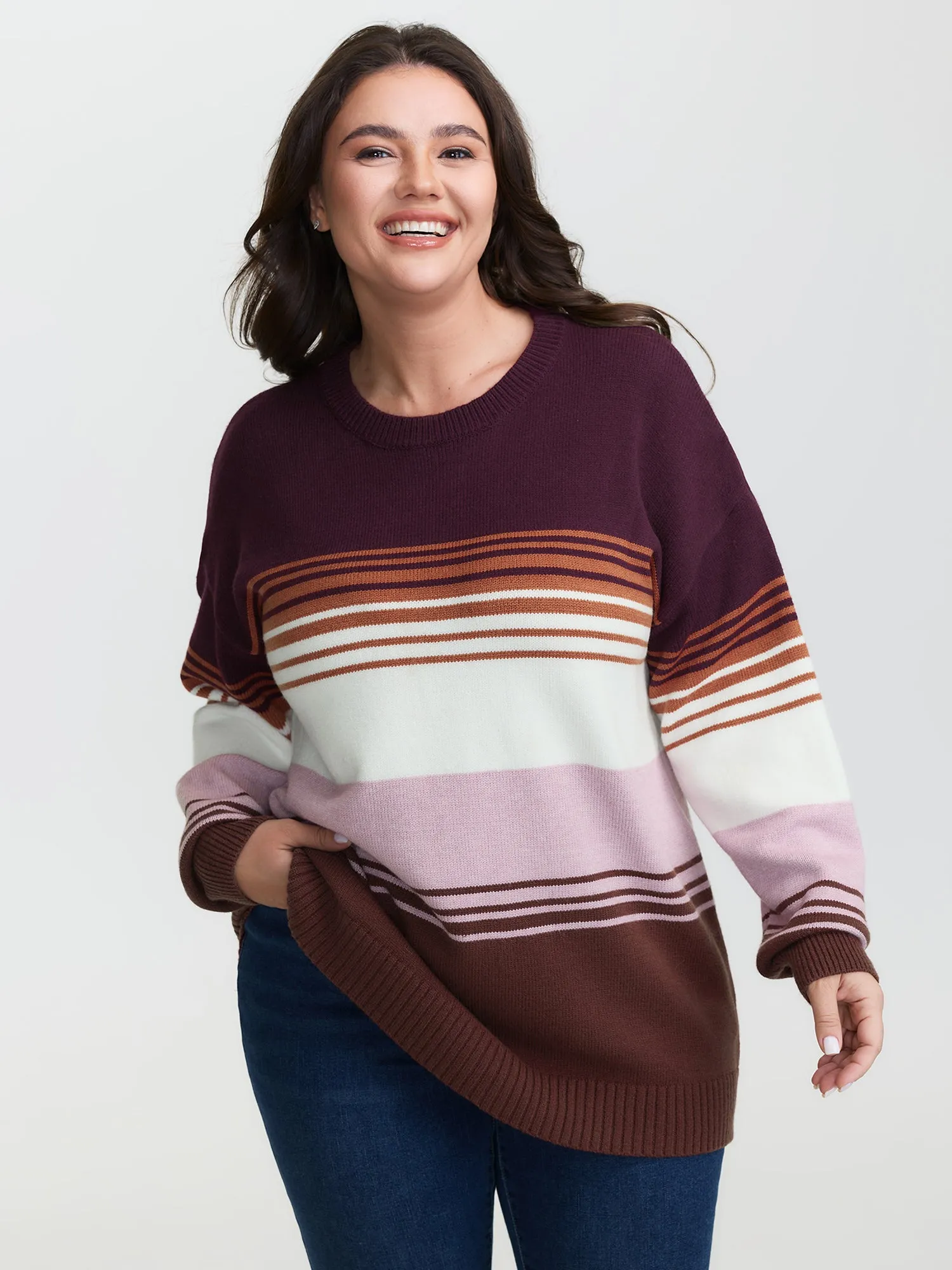 Supersoft Colorblock Round Neck Pullover sold by Bloomchic