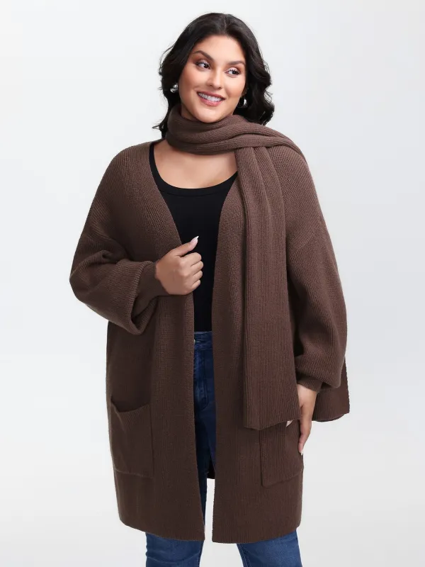 Textured Scarf Pockets Knit Cardigan sold by Bloomchic