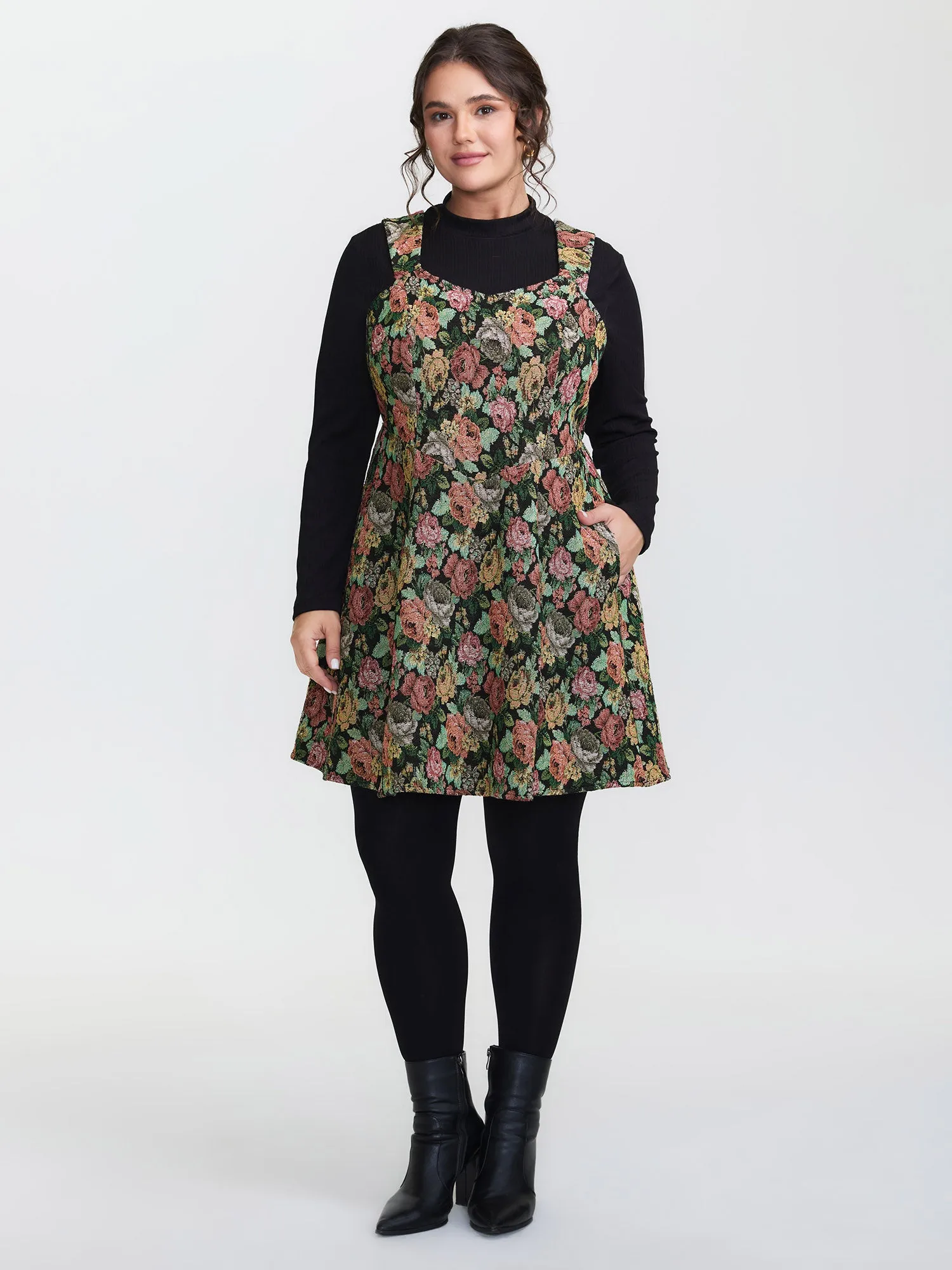 Floral Jacquard Pockets Knee-Length Dress sold by Bloomchic product image thumbnail 3
