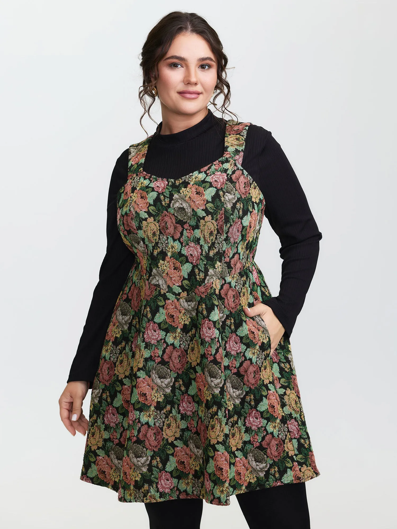 Floral Jacquard Pockets Knee-Length Dress sold by Bloomchic