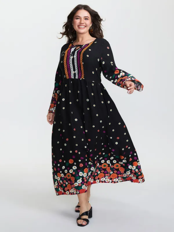Floral Color Contrast Flared Sleeve Maxi Dress sold by Bloomchic