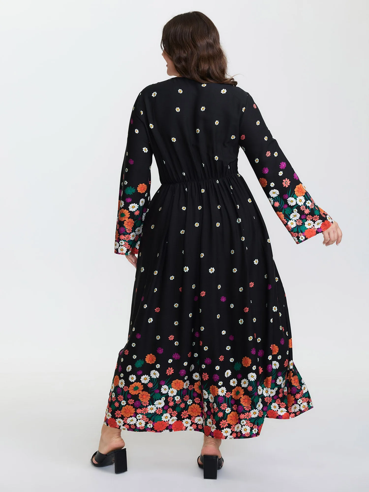 Floral Color Contrast Flared Sleeve Maxi Dress sold by Bloomchic product image thumbnail 4