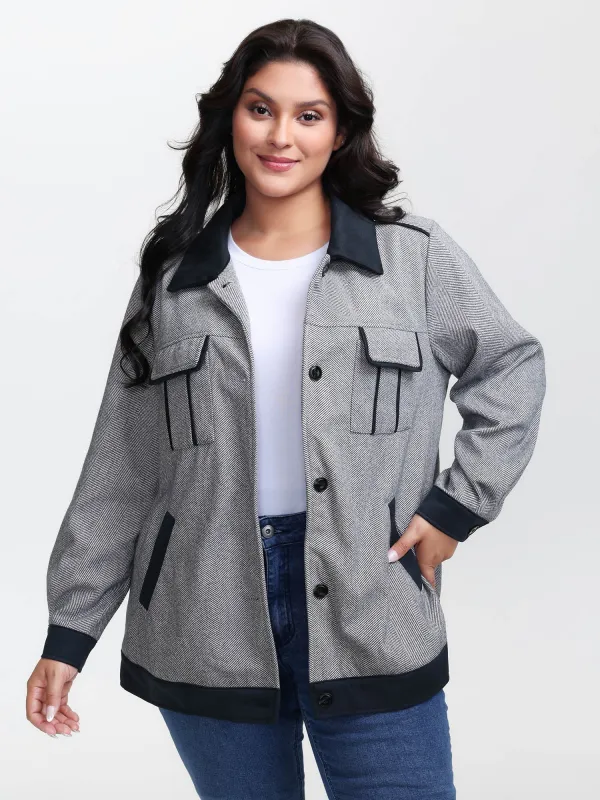 Mixed Material Lined Contrast Jacket sold by Bloomchic