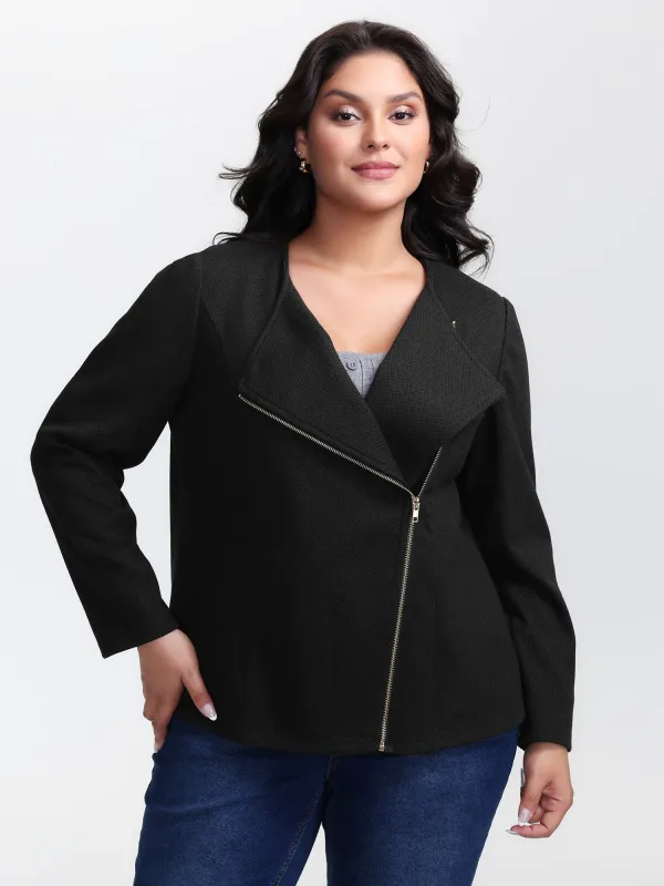Asymmetrical Zipper Solid Jacket sold by Bloomchic