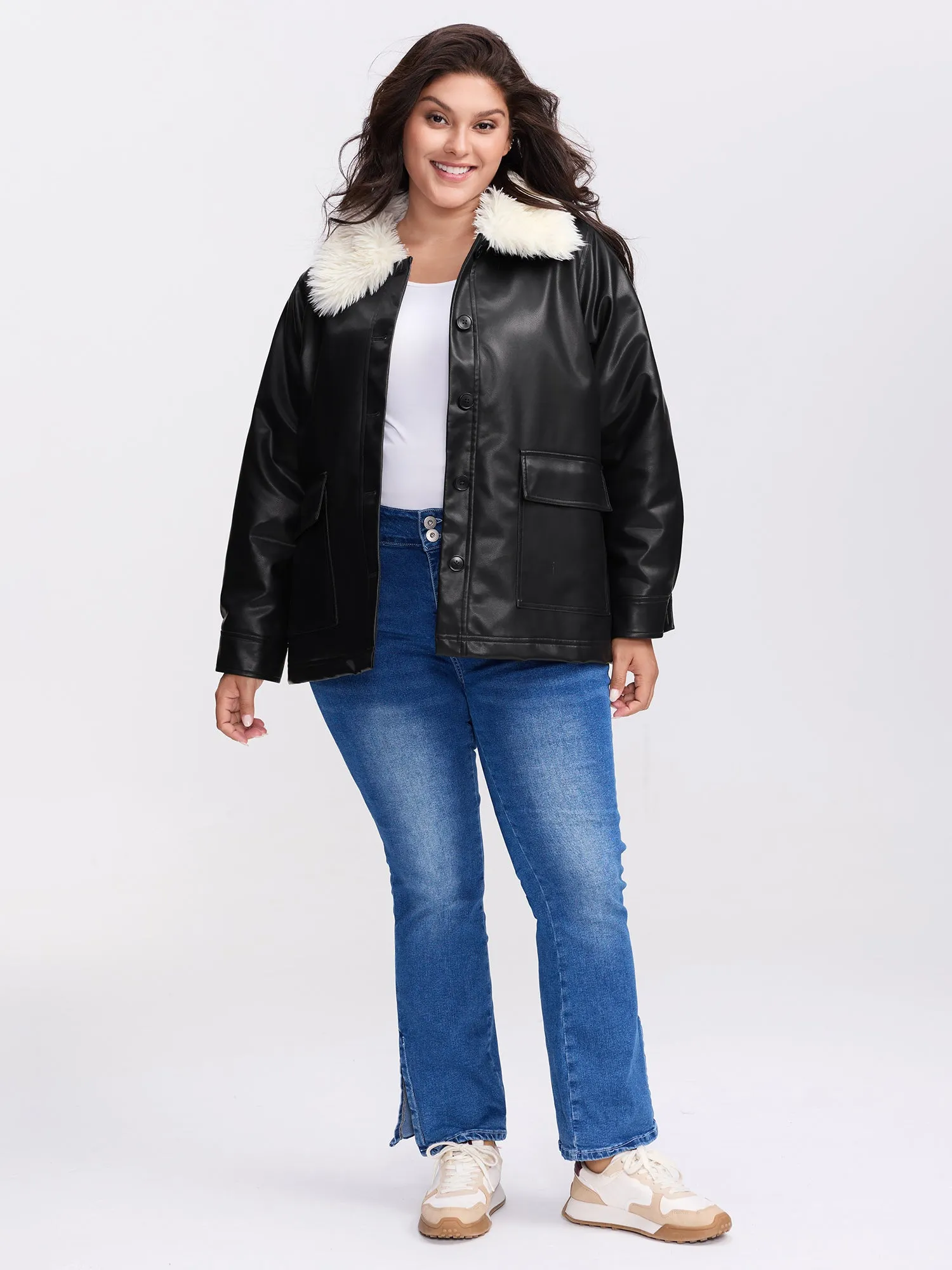 Fuzzy Collar Button Quilted Jacket sold by Bloomchic product image thumbnail 3