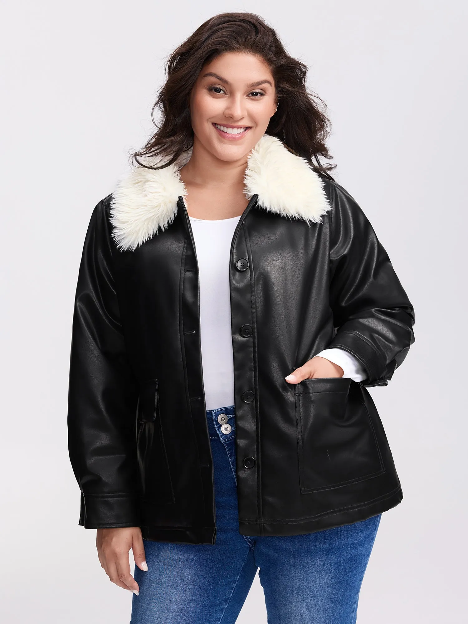 Fuzzy Collar Button Quilted Jacket sold by Bloomchic product image thumbnail 2