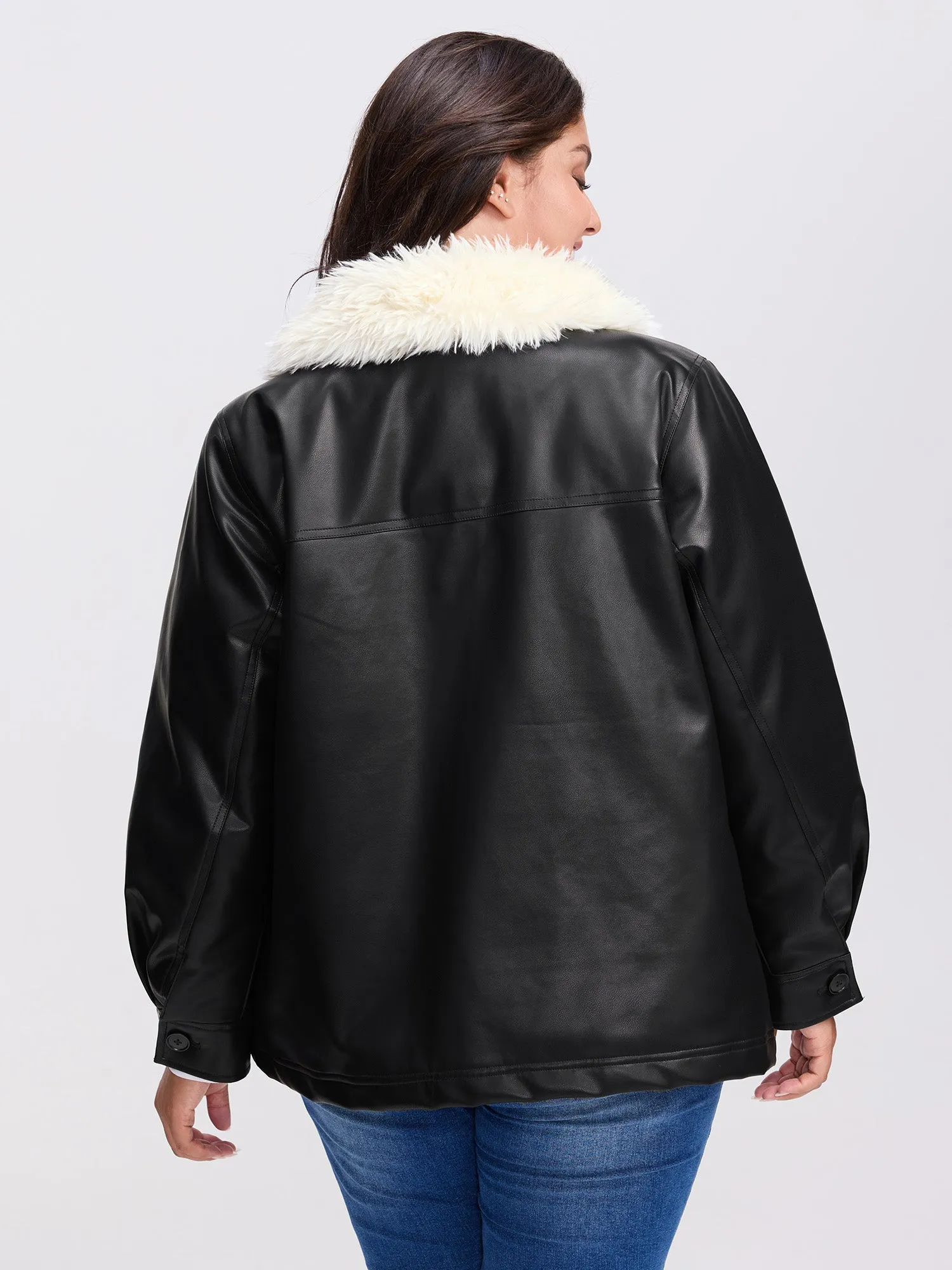 Fuzzy Collar Button Quilted Jacket sold by Bloomchic product image thumbnail 4