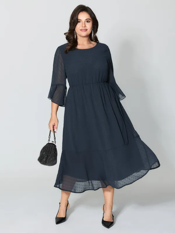 Textured Ruffled Sleeve Sheer Maxi Dress sold by Bloomchic