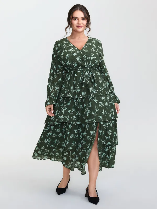 Silhouette Flower Tiered Belted Maxi Dress sold by Bloomchic