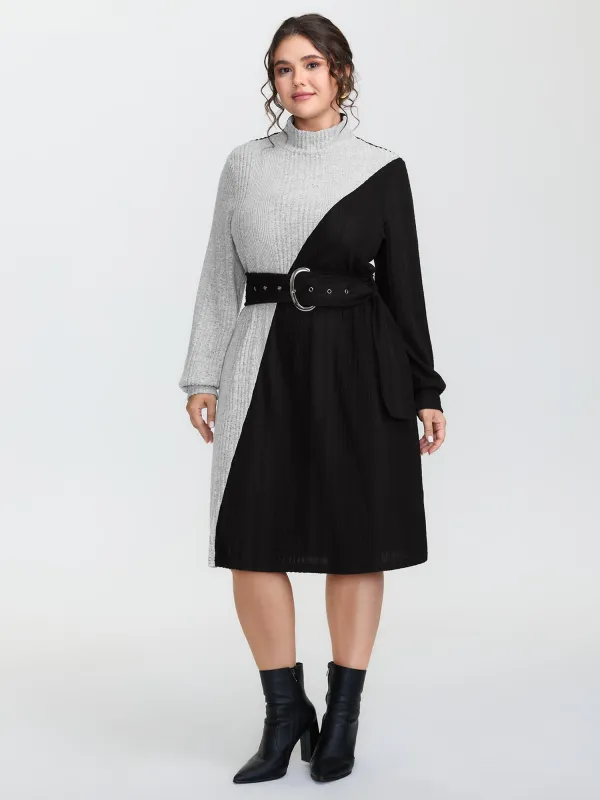 Colorblock Belted Ribbed Midi Dress sold by Bloomchic