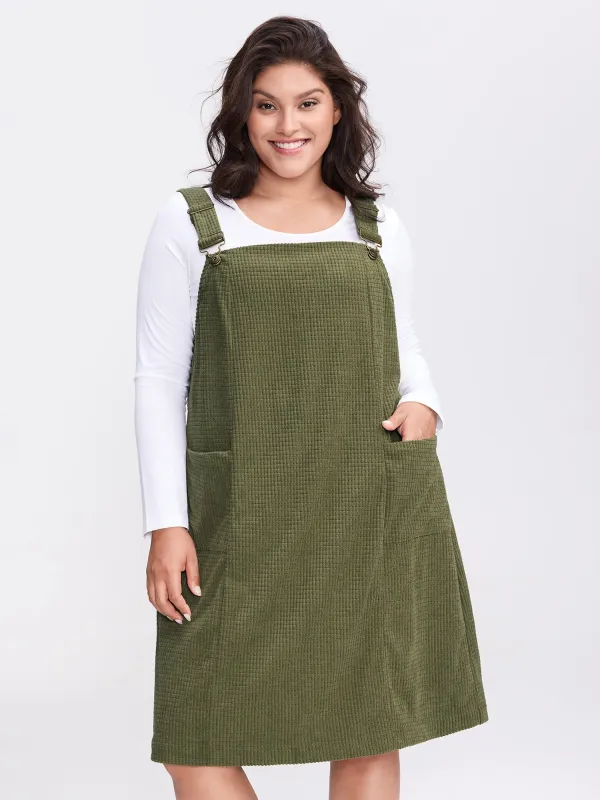 Textured Adjustable Overall Pockets Knee-Length Dress sold by Bloomchic