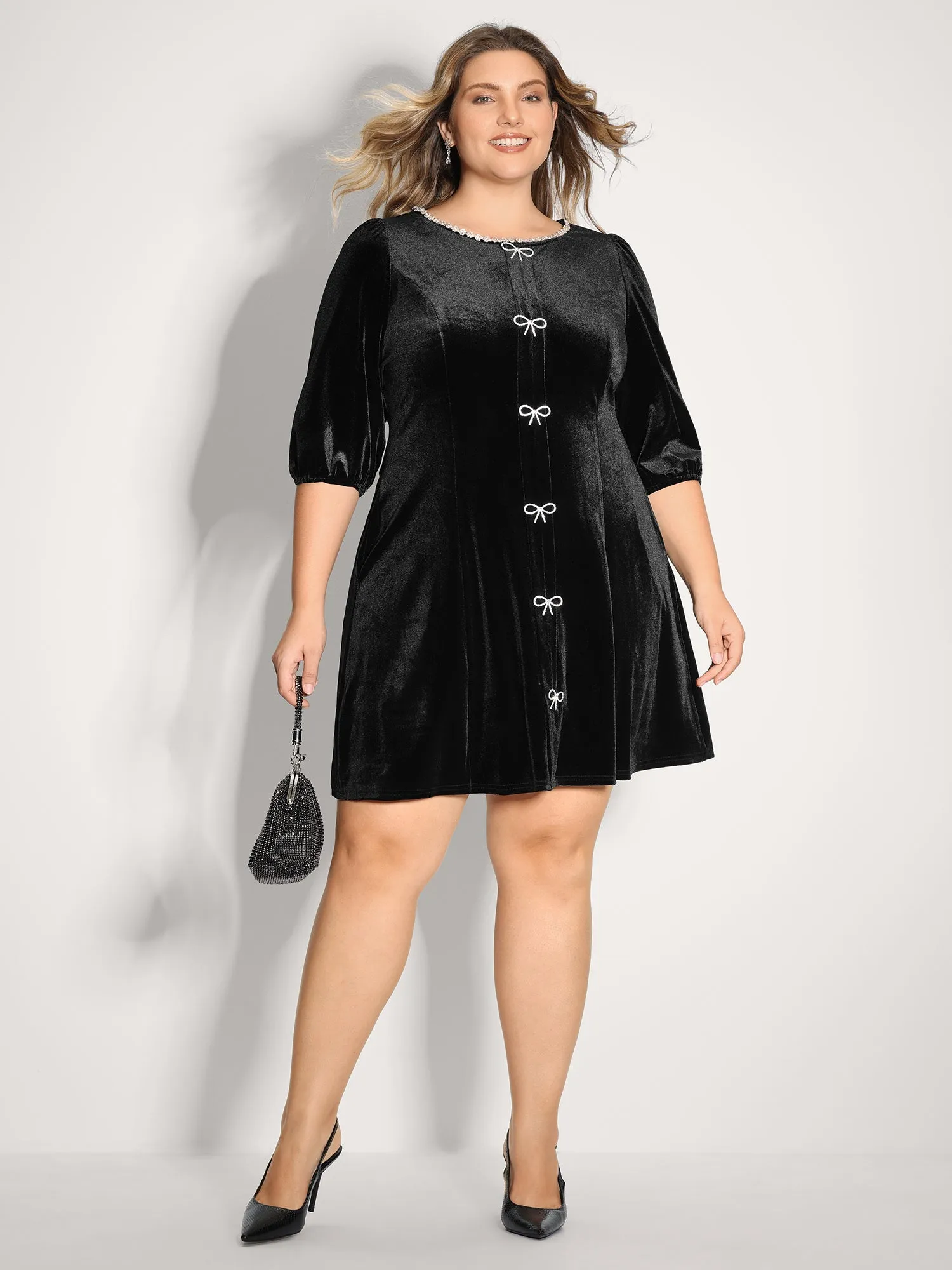 Bowknot Metallic Detail Knee-Length Dress sold by Bloomchic product image thumbnail 3