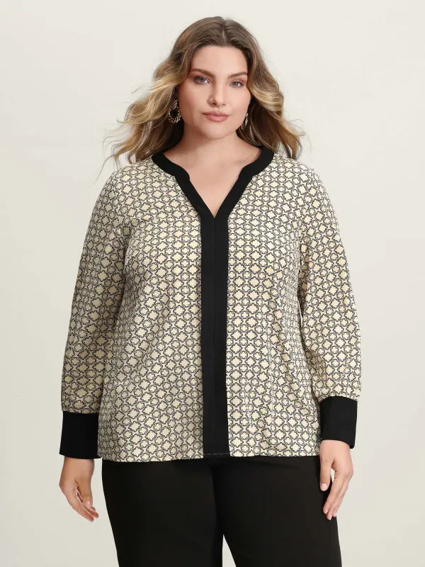 Geometric Print Color Contrast Blouse sold by Bloomchic