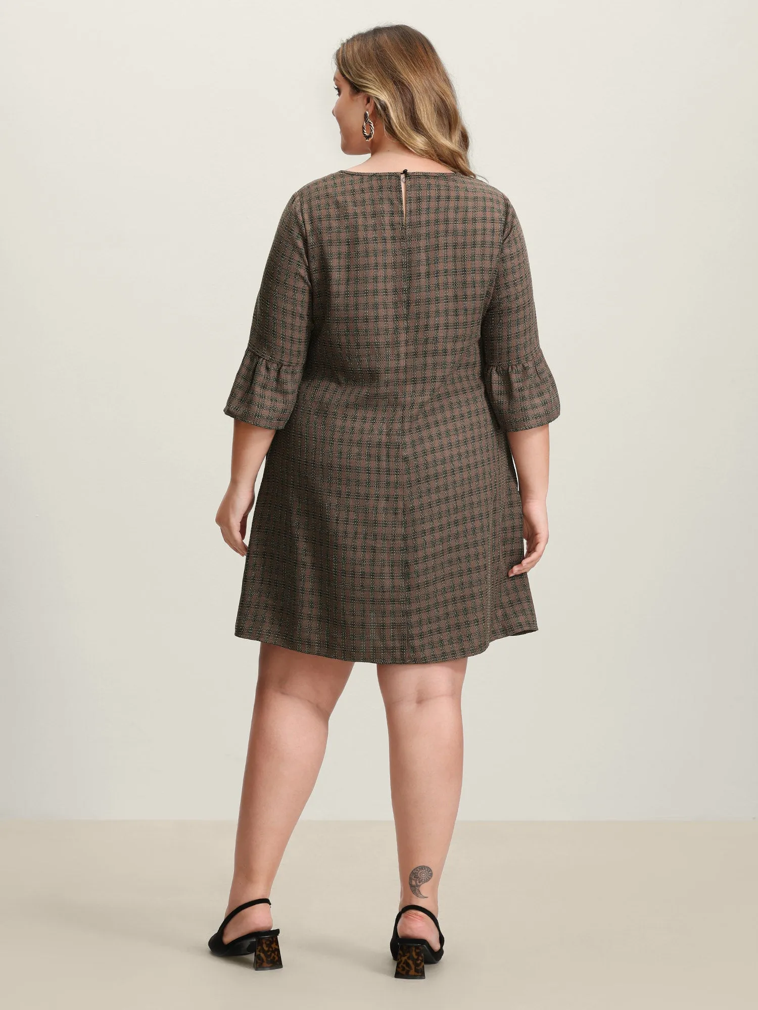 Yarn-Dyed Flared Sleeve A-Line Knee-Length Dress sold by Bloomchic product image thumbnail 4