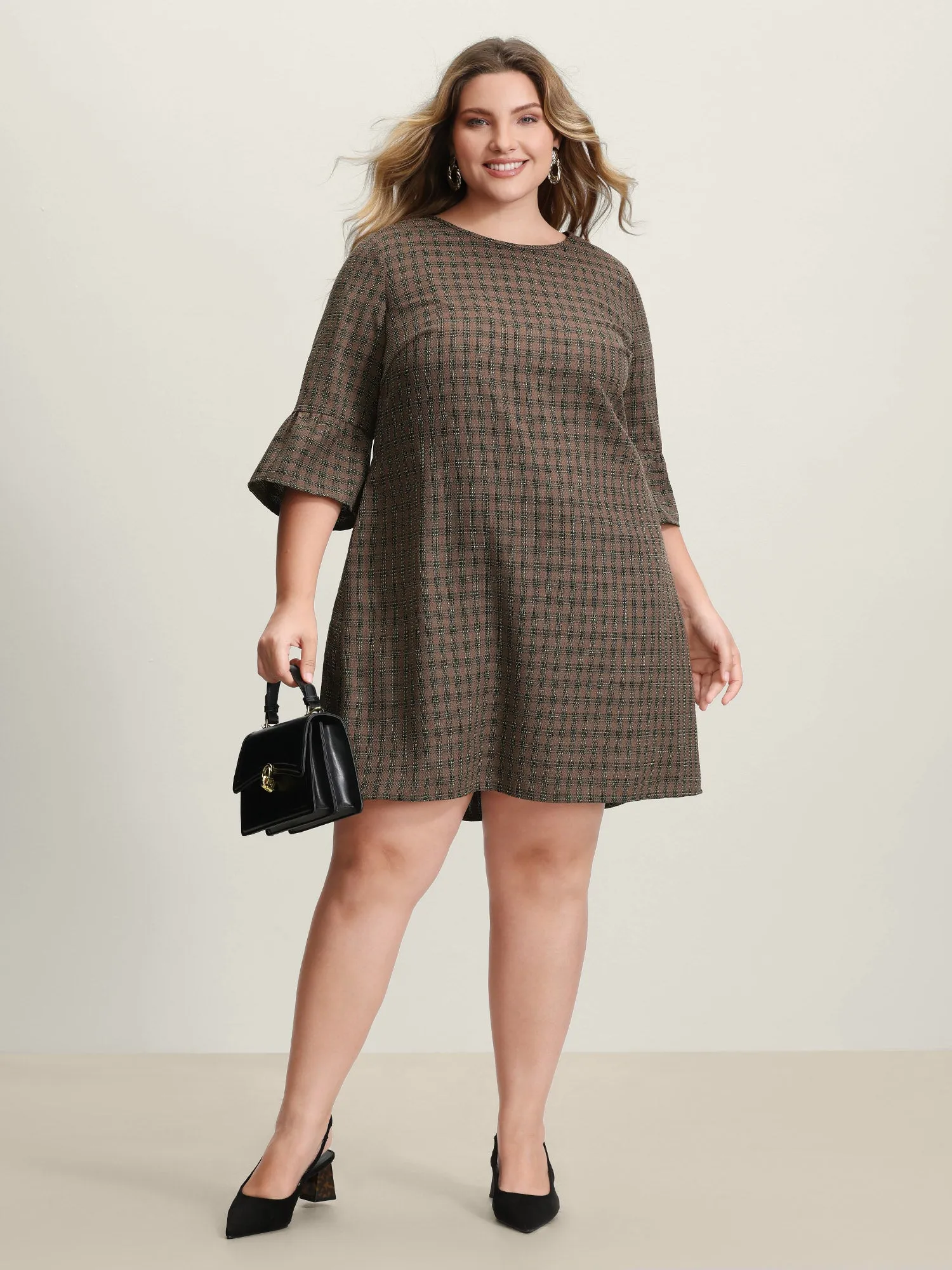 Yarn-Dyed Flared Sleeve A-Line Knee-Length Dress sold by Bloomchic product image thumbnail 3