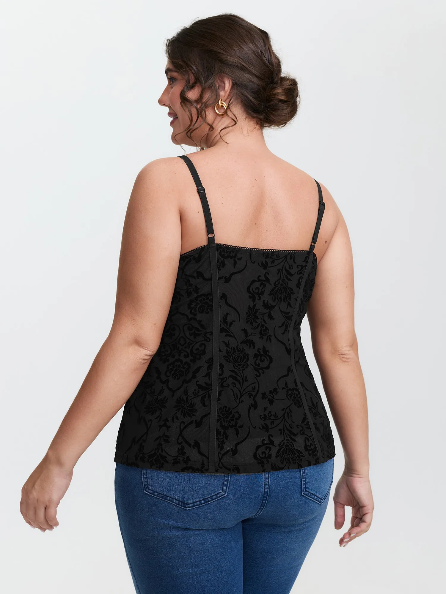 Flocked Floral Stretchy Mesh Lace Tank Top sold by Bloomchic product image thumbnail 5
