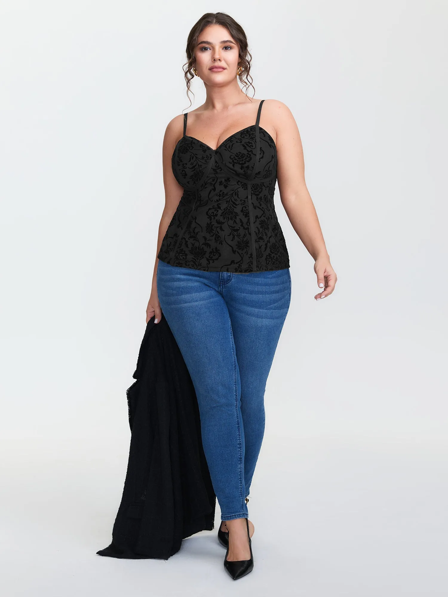 Flocked Floral Stretchy Mesh Lace Tank Top sold by Bloomchic product image thumbnail 4