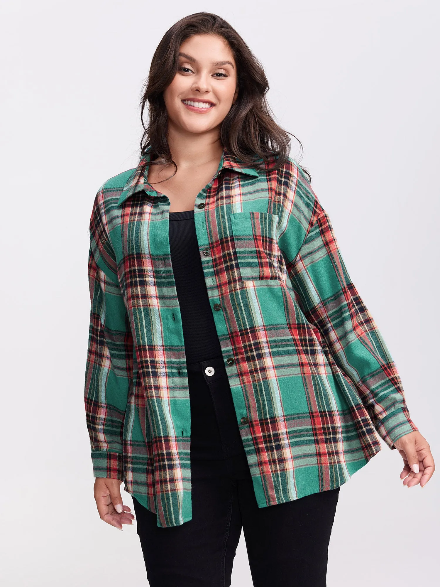 Plaid Pockets Button-Down Shirt sold by Bloomchic