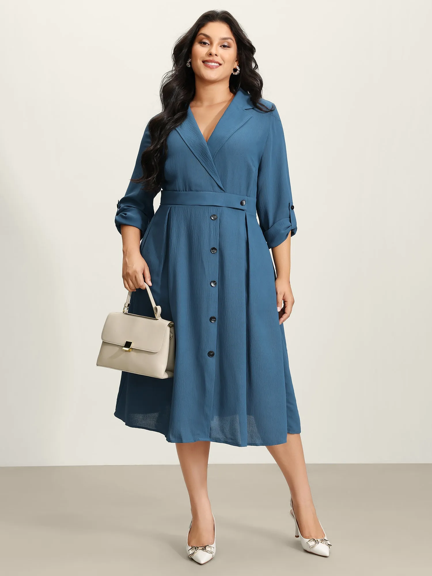 Button Detail Waist-Defining Midi Dress sold by Bloomchic product image thumbnail 3