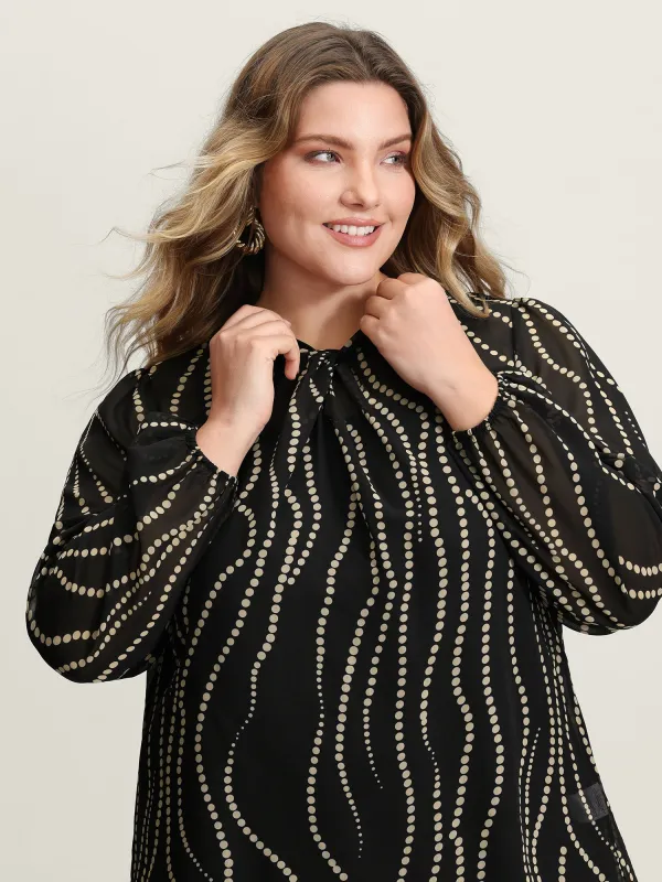 Knotted Neckline Chiffon Print Blouse sold by Bloomchic