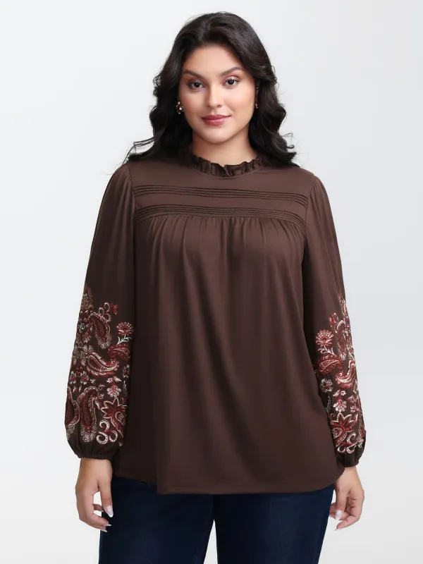 Floral Embroidered Ruffled Collar Top sold by Bloomchic