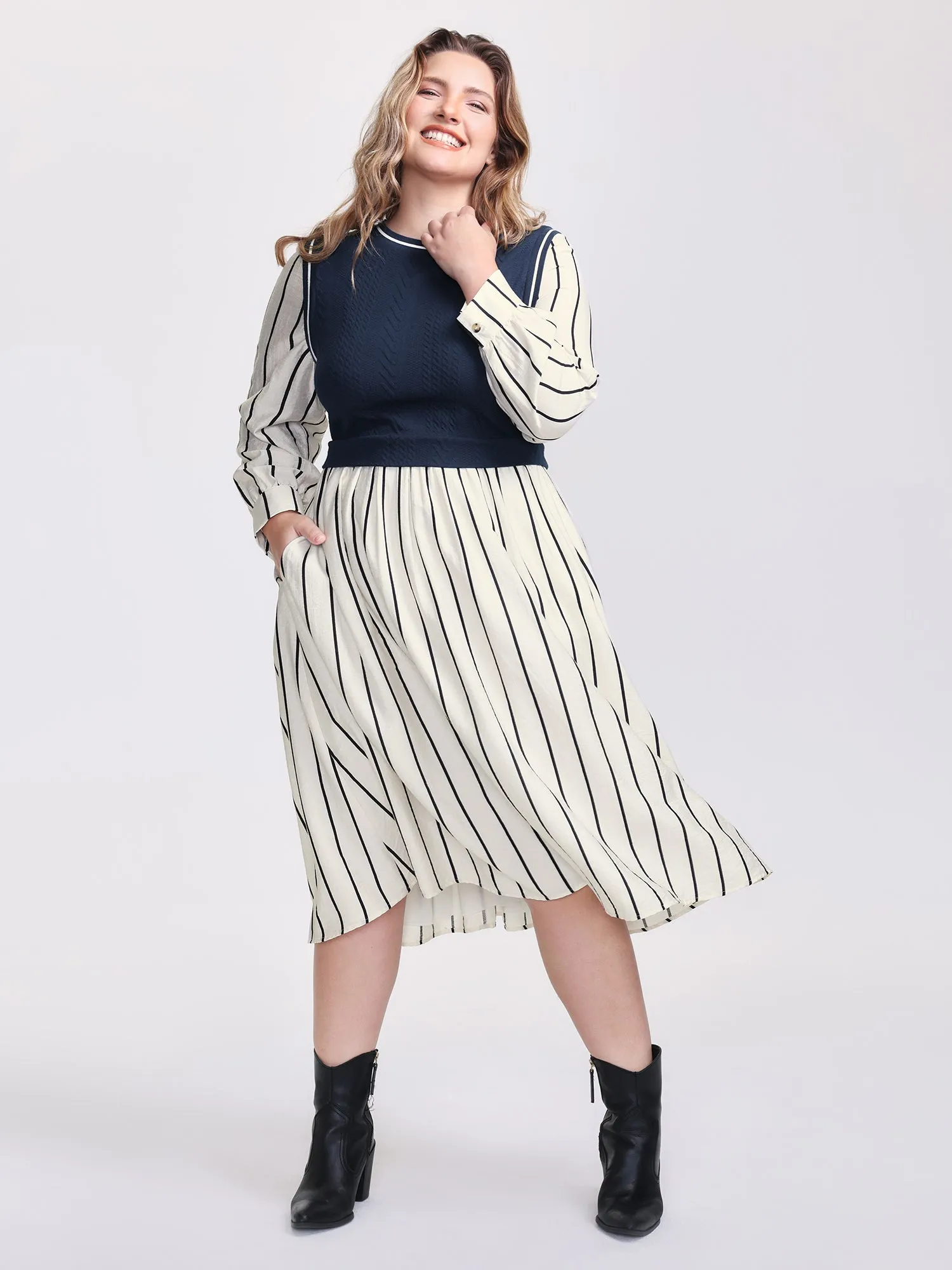 Stripe Pockets Color Contrast Midi Dress sold by Bloomchic product image thumbnail 3