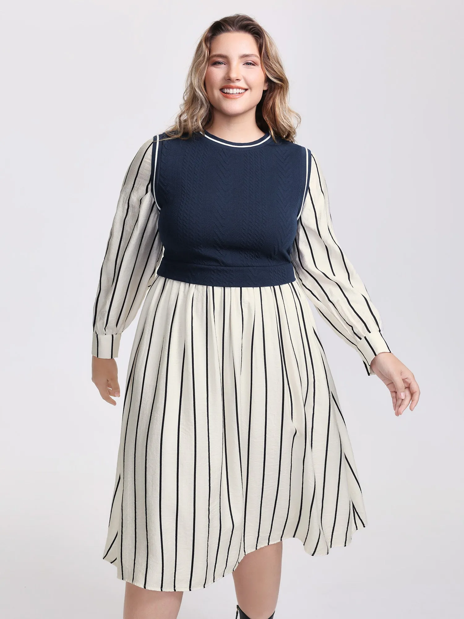 Stripe Pockets Color Contrast Midi Dress sold by Bloomchic