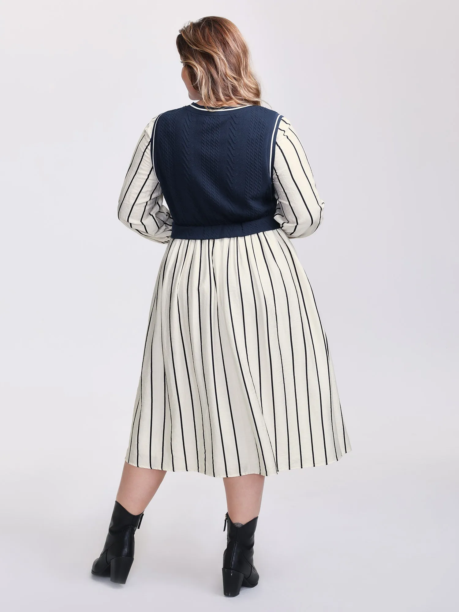 Stripe Pockets Color Contrast Midi Dress sold by Bloomchic product image thumbnail 5
