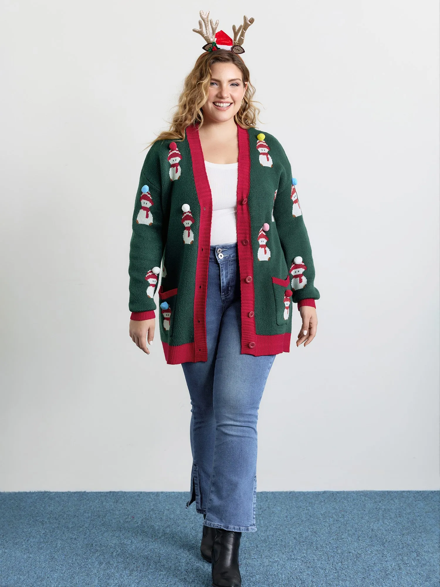 3D Snowman Jacquard Placket Knit Cardigan sold by Bloomchic product image thumbnail 3