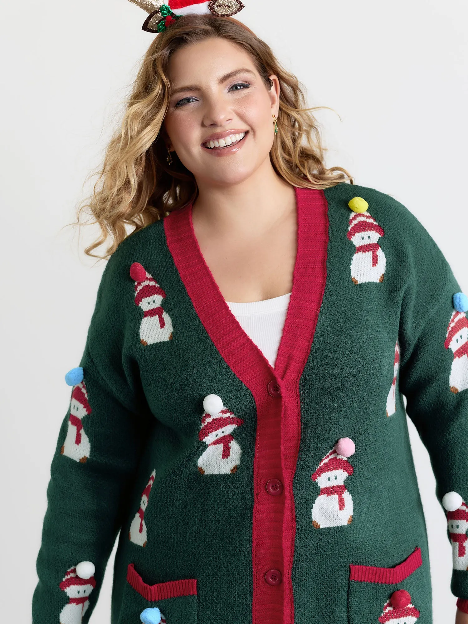 3D Snowman Jacquard Placket Knit Cardigan sold by Bloomchic product image thumbnail 2