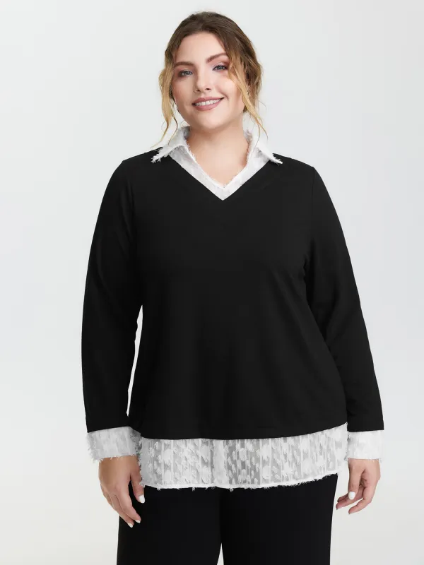 Stretchy Mixed Fabric Contrast Sweatshirt sold by Bloomchic