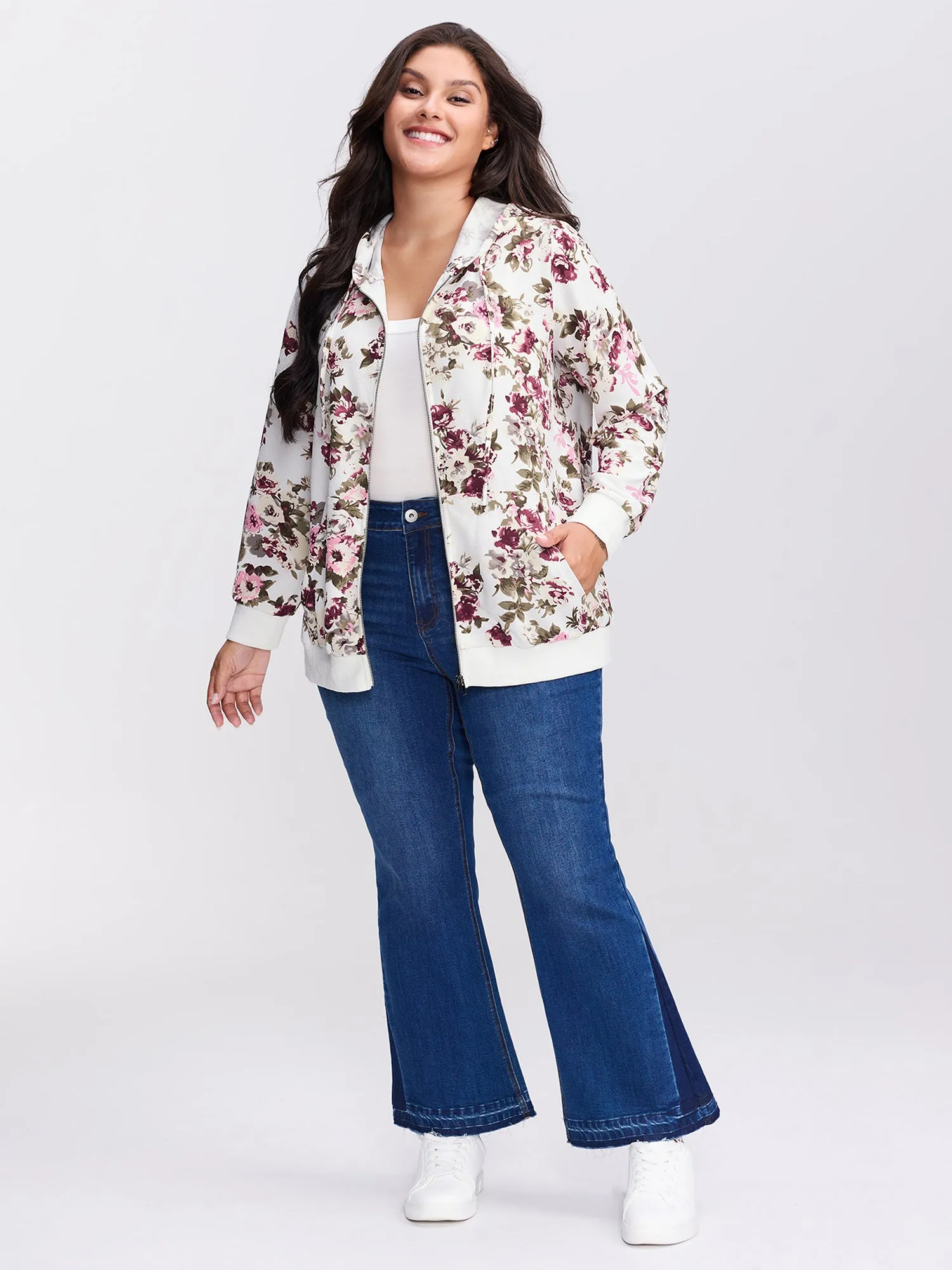 Flower Print Pockets Zipper Jacket sold by Bloomchic product image thumbnail 3