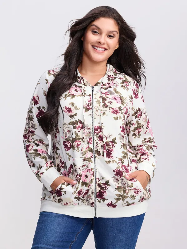 Flower Print Pockets Zipper Jacket sold by Bloomchic