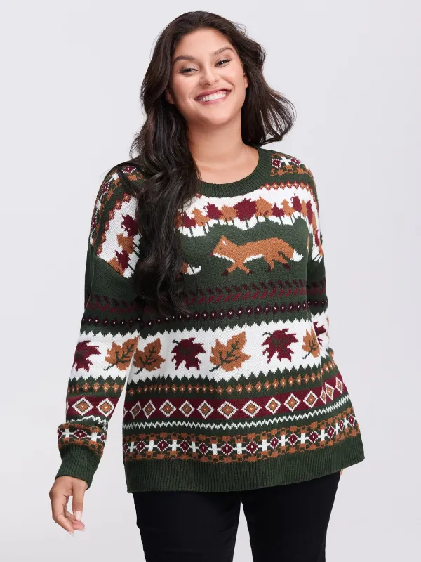 Forest Pattern Jacquard Round Neck Pullover sold by Bloomchic