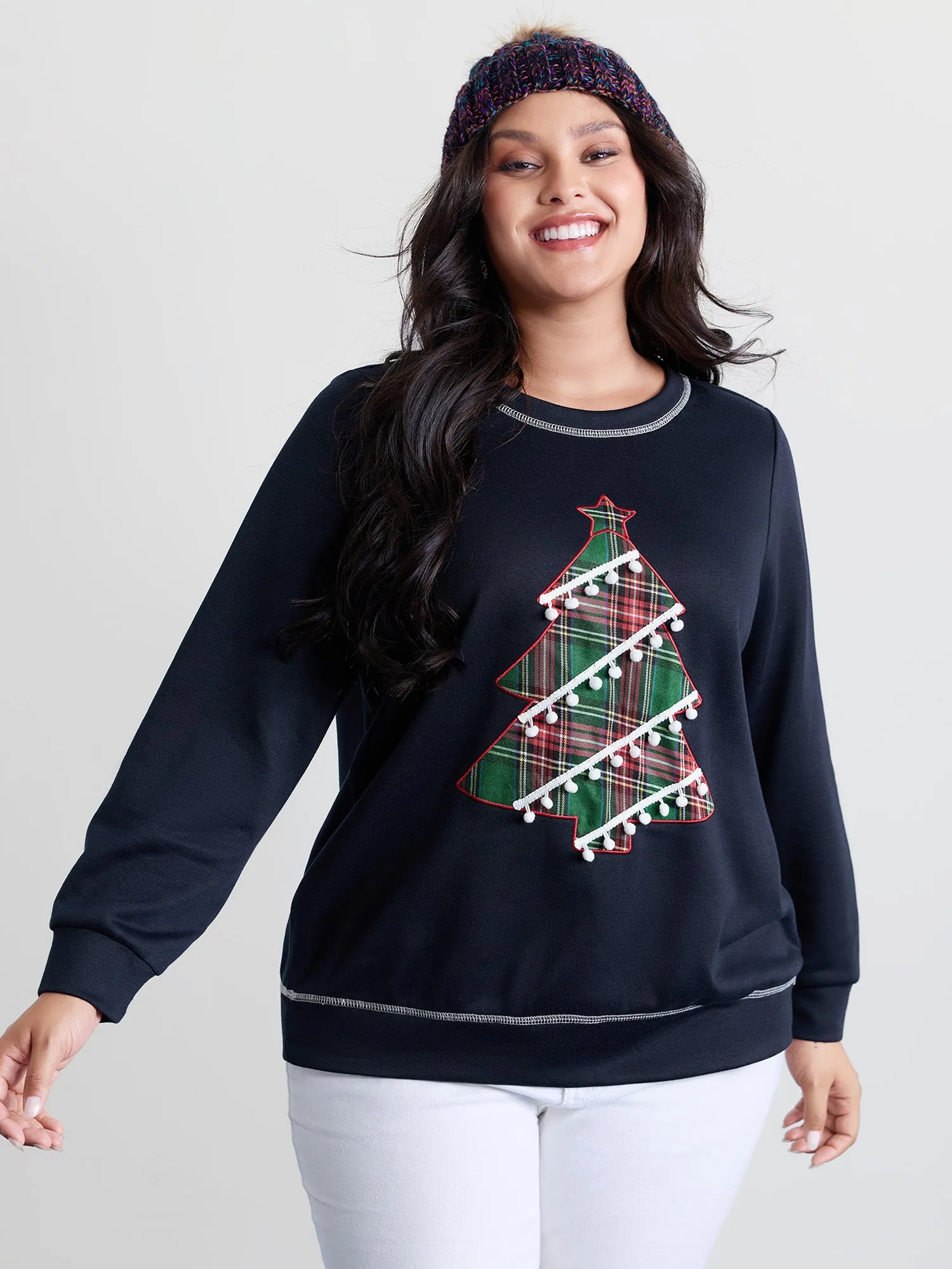 Holiday Tree Applique Embroidery Sweatshirt sold by Bloomchic product image thumbnail 2