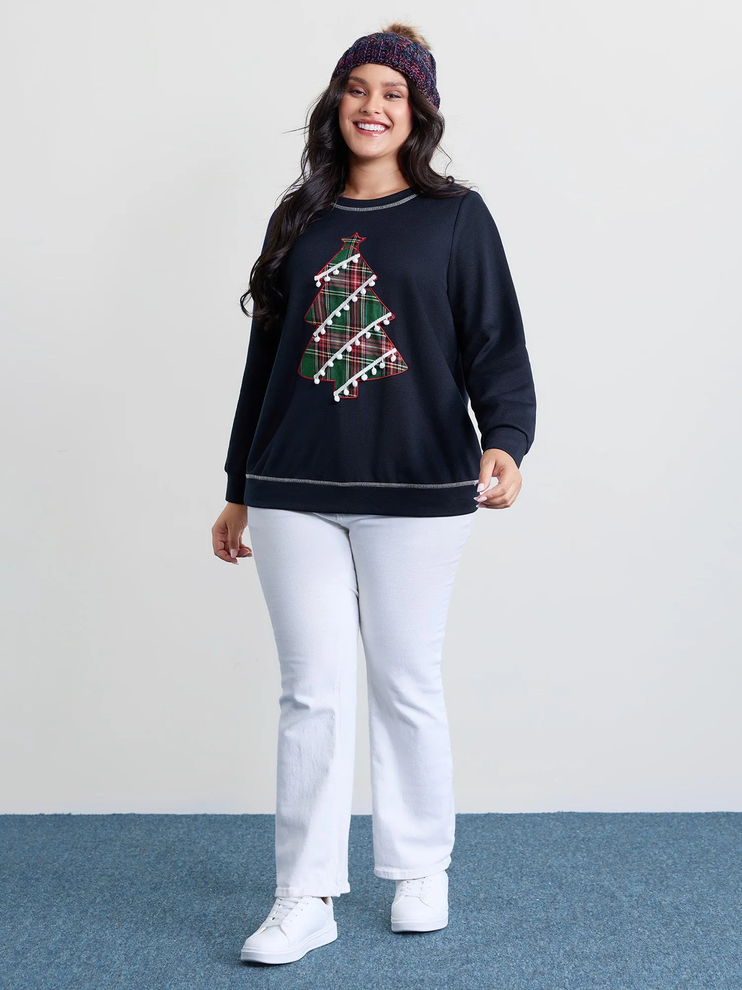 Holiday Tree Applique Embroidery Sweatshirt sold by Bloomchic product image thumbnail 3