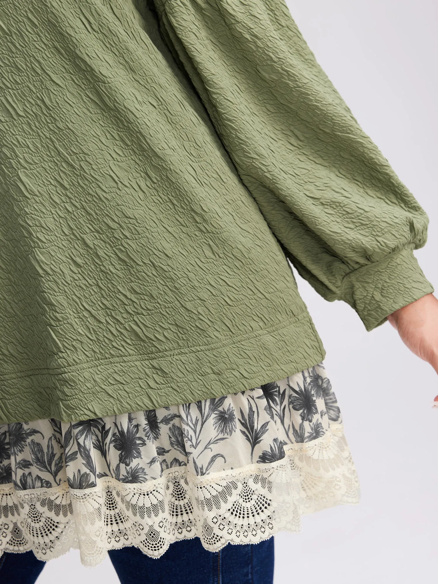 Textured Lace Layered Balloon Sleeve Sweatshirt sold by Bloomchic product image thumbnail 2