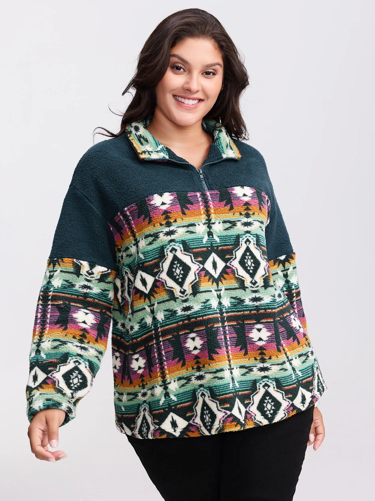 Boho Print Zipper Front Sweatshirt sold by Bloomchic product image thumbnail 4