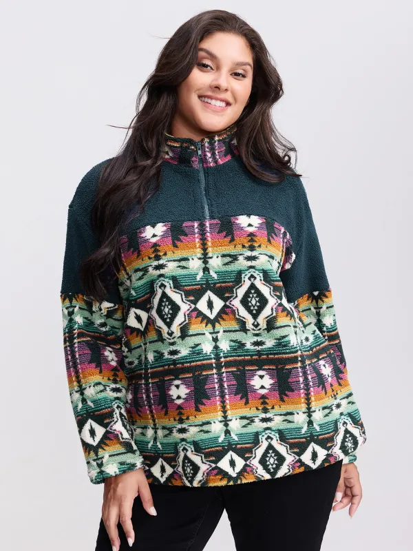 Boho Print Zipper Front Sweatshirt sold by Bloomchic