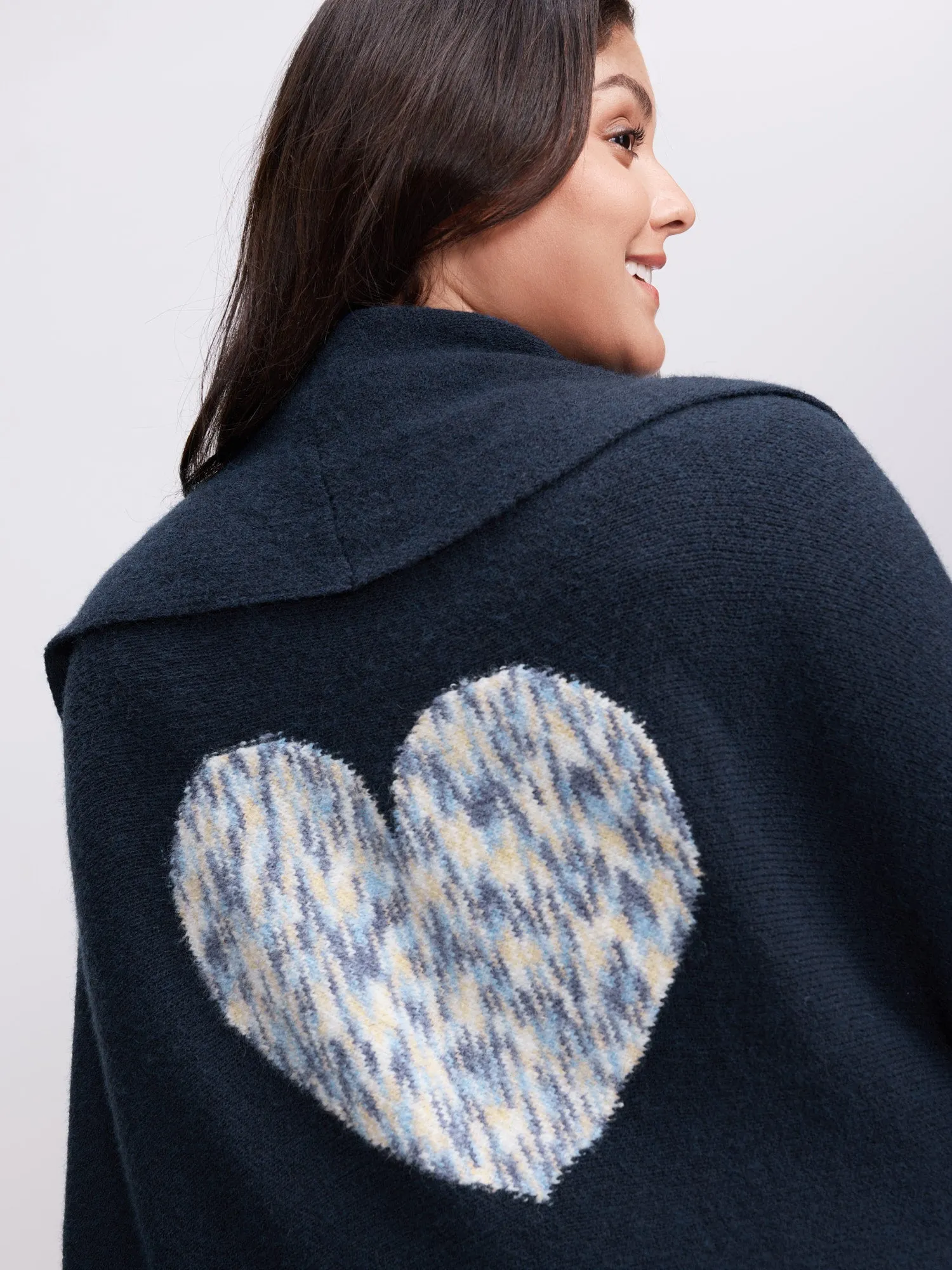 Heart Pattern Flowy Front-Open Knit Cardigan sold by Bloomchic product image thumbnail 2