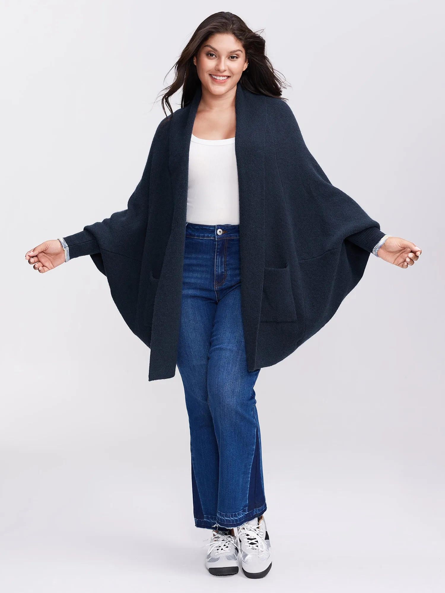 Heart Pattern Flowy Front-Open Knit Cardigan sold by Bloomchic