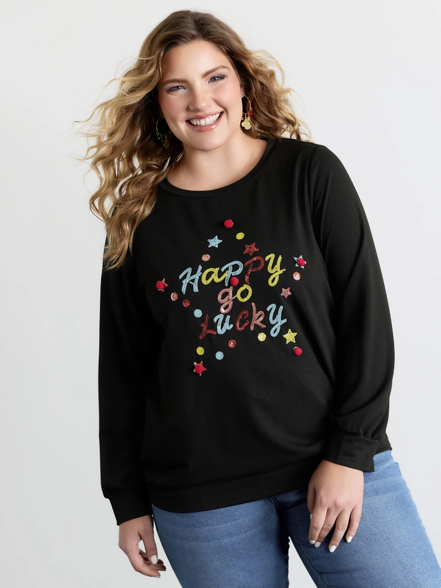 Happy Go Lucky Sequin Embroidery Sweatshirt sold by Bloomchic product image thumbnail 2
