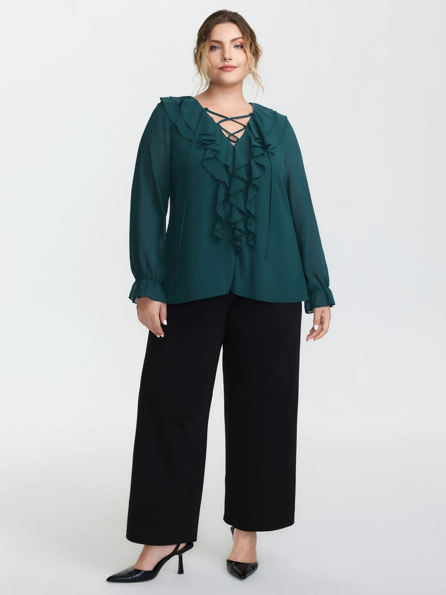 Ruffle Trim Cross-Tie Blouse sold by Bloomchic product image thumbnail 3