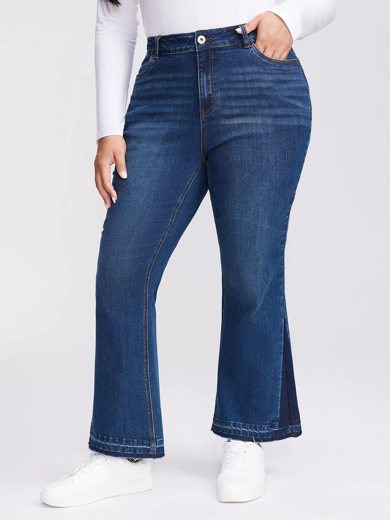 Stretchy Mid-Rise Bootcut Jeans sold by Bloomchic