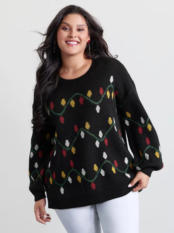 Holiday Lights Micro Lantern Sleeve Pullover sold by Bloomchic