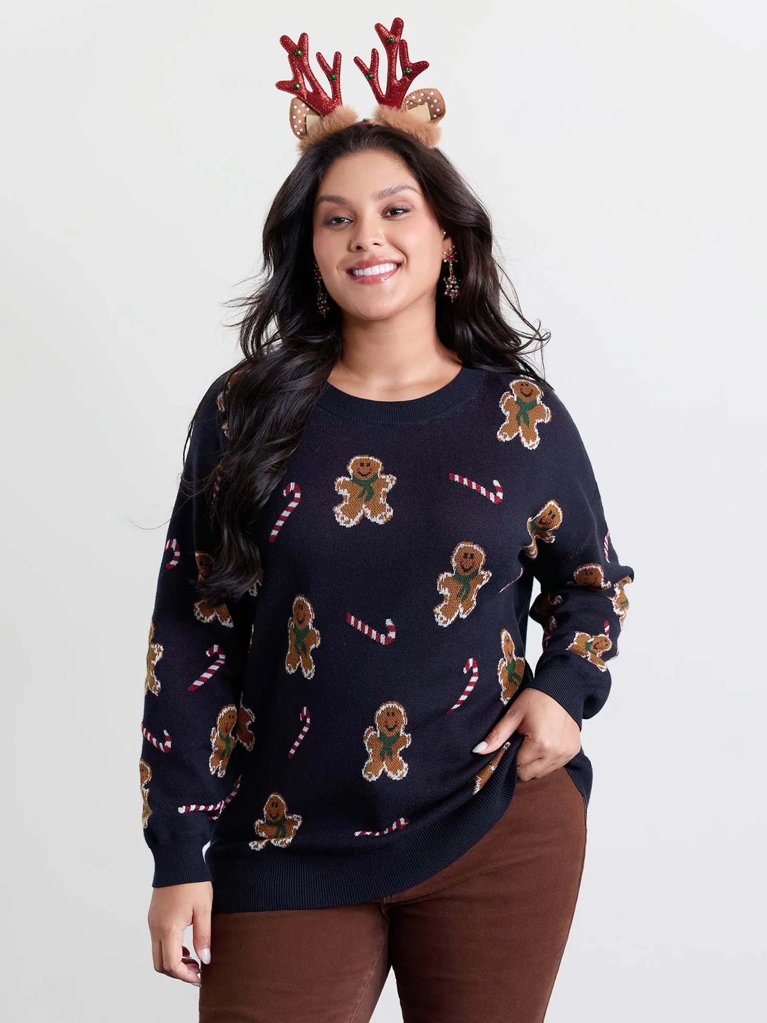 Gingerbread Holiday Jacquard Round Neck Pullover sold by Bloomchic product image thumbnail 4