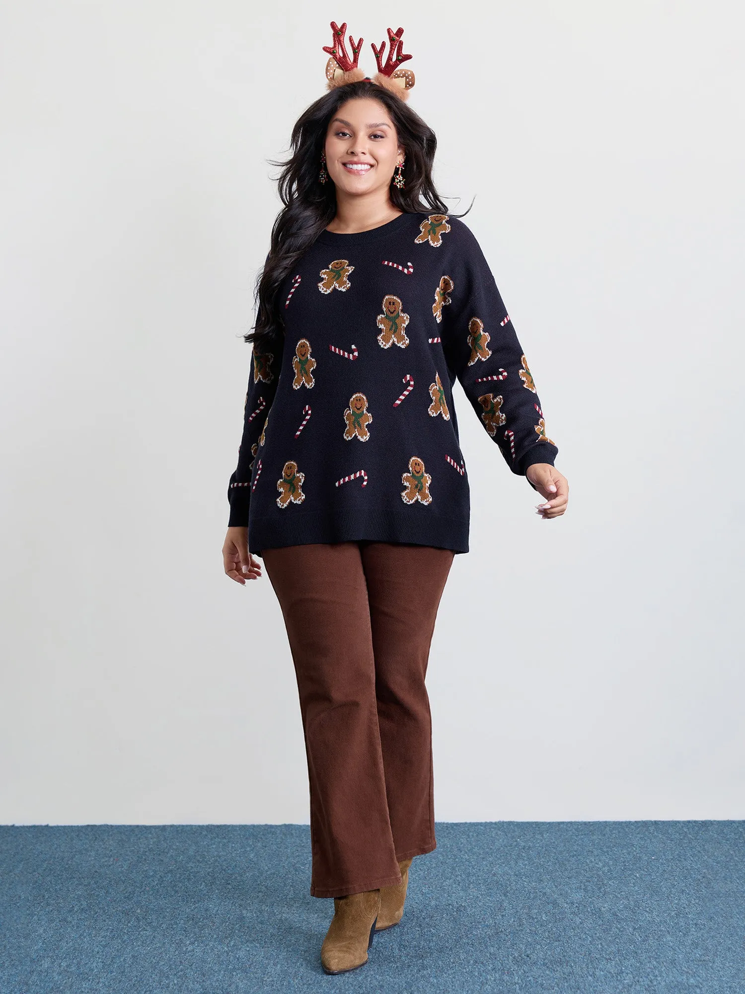 Gingerbread Holiday Jacquard Round Neck Pullover sold by Bloomchic product image thumbnail 3