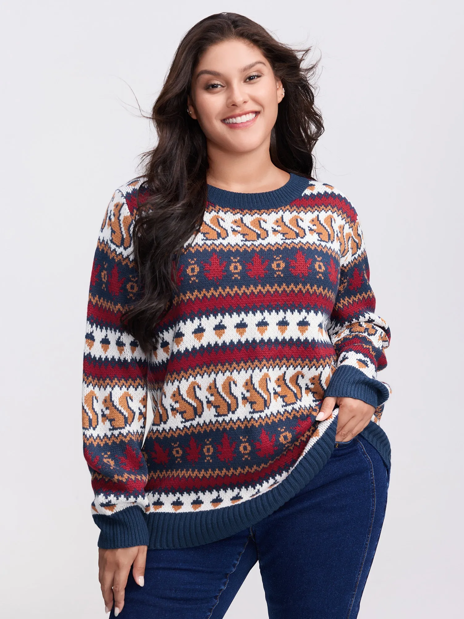 Squirrel Fall Print Jacquard Pullover sold by Bloomchic product image thumbnail 2